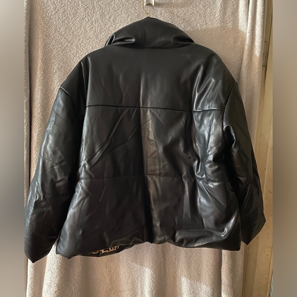 FAUX LEATHER SANS SOUCI PUFFER JACKET WOMENS SIZE LARGE BLACK - Picture 2 of 3